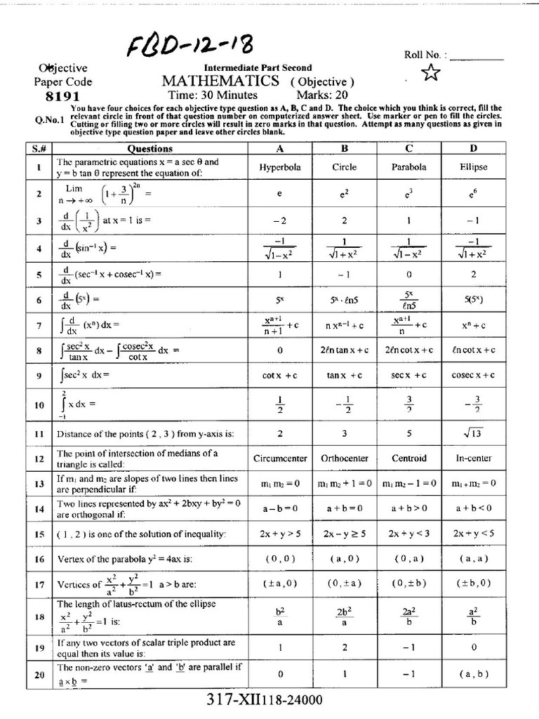 Mathematics-12 FBD-18 | PDF