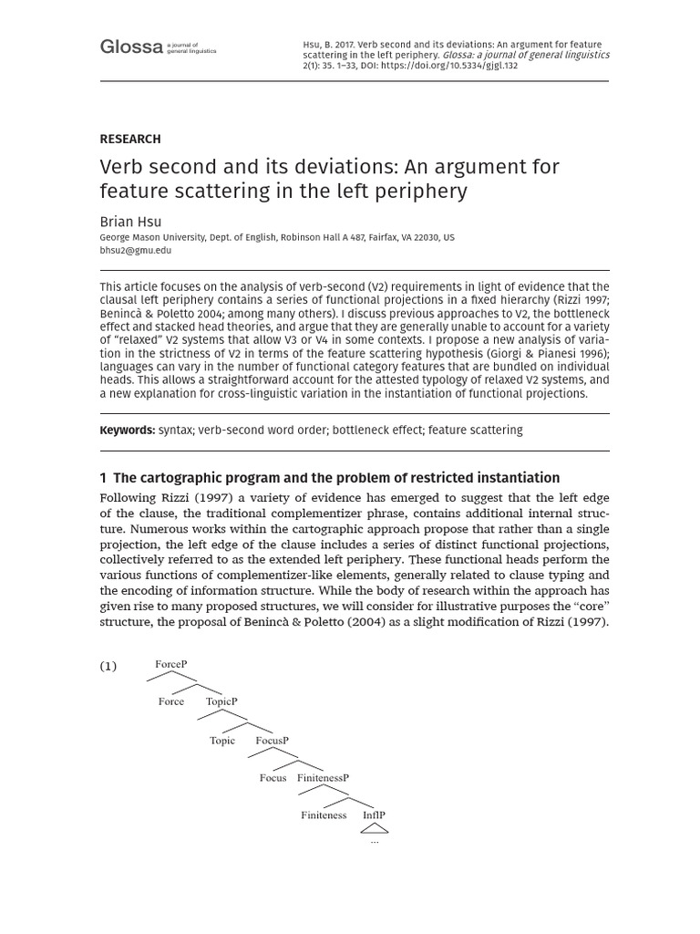 Analyzing Verb-Second Syntax Variations | PDF | Subject (Grammar) | Clause