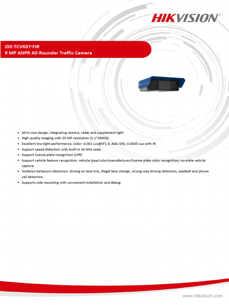 9MP ANPR Traffic Camera with Radar | PDF | Camera Lens | Camera