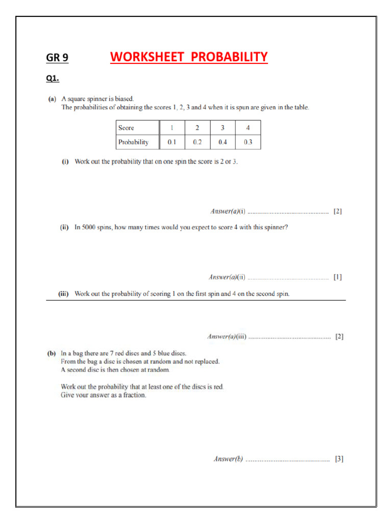 Worksheet ProbAbility | PDF