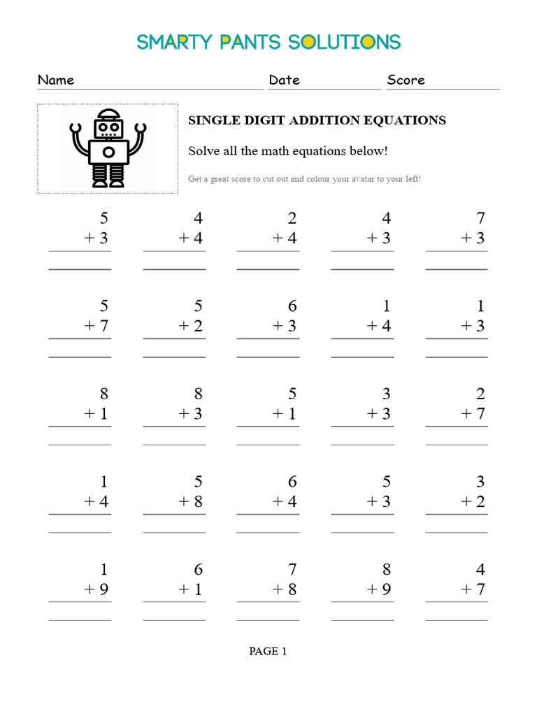 Single Digit Addition Practice | PDF | Mathematics | Science