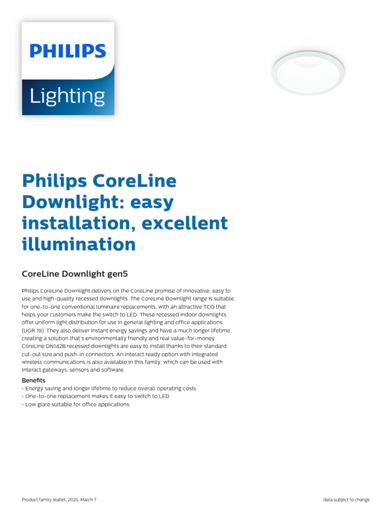 Philips CoreLine Downlight Features | PDF | Lighting | Light