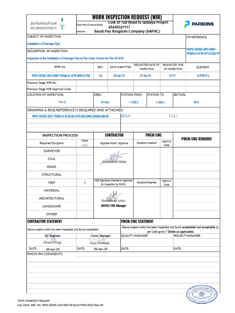 RP01 RCRC SPC WSP TRQR 01 STR Wir 01758 00 | PDF | Concrete | Pipe ...