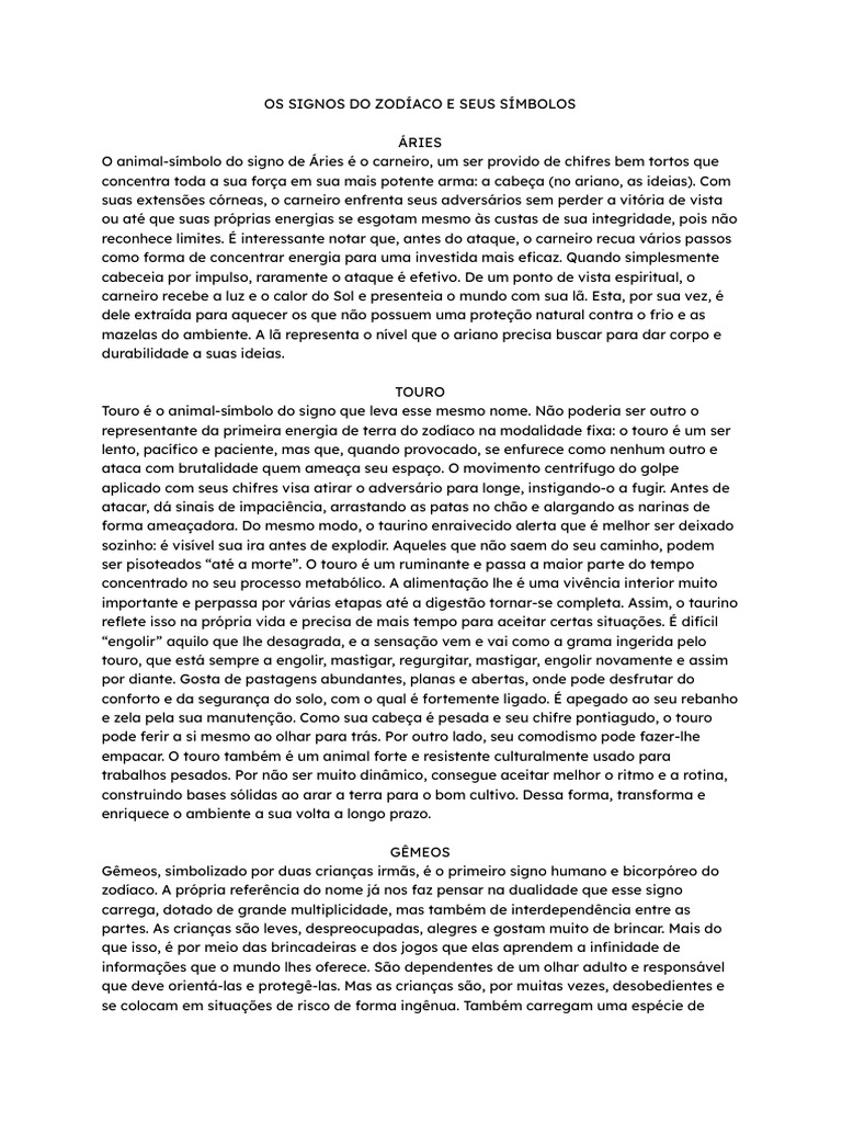Símbolos dos Signos do Zodíaco | PDF | Leão | Zodíaco