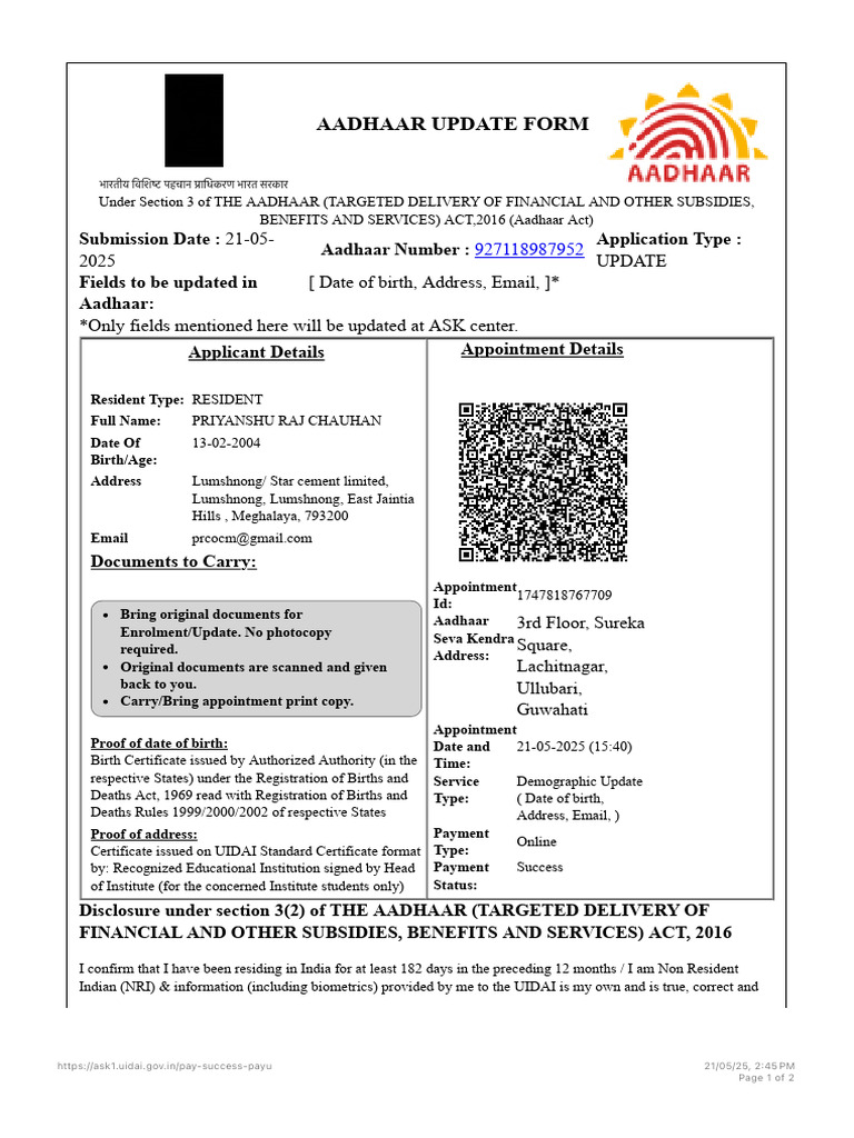 Appointment letter adhar | PDF | Applications Of Cryptography ...