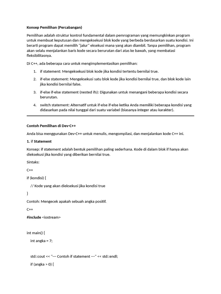 Struktur Pemilihan dalam C++ | PDF