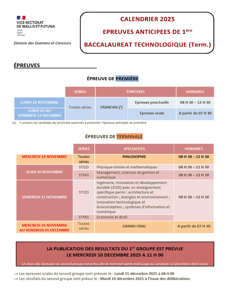 Calendrier Baccalauréat 2025 | PDF