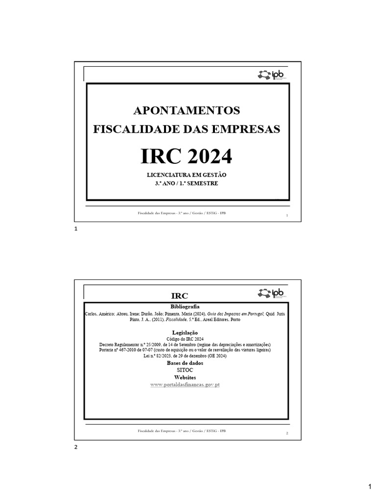 Fiscalidade IRC 2024: Apontamentos Essenciais | PDF | Impostos ...