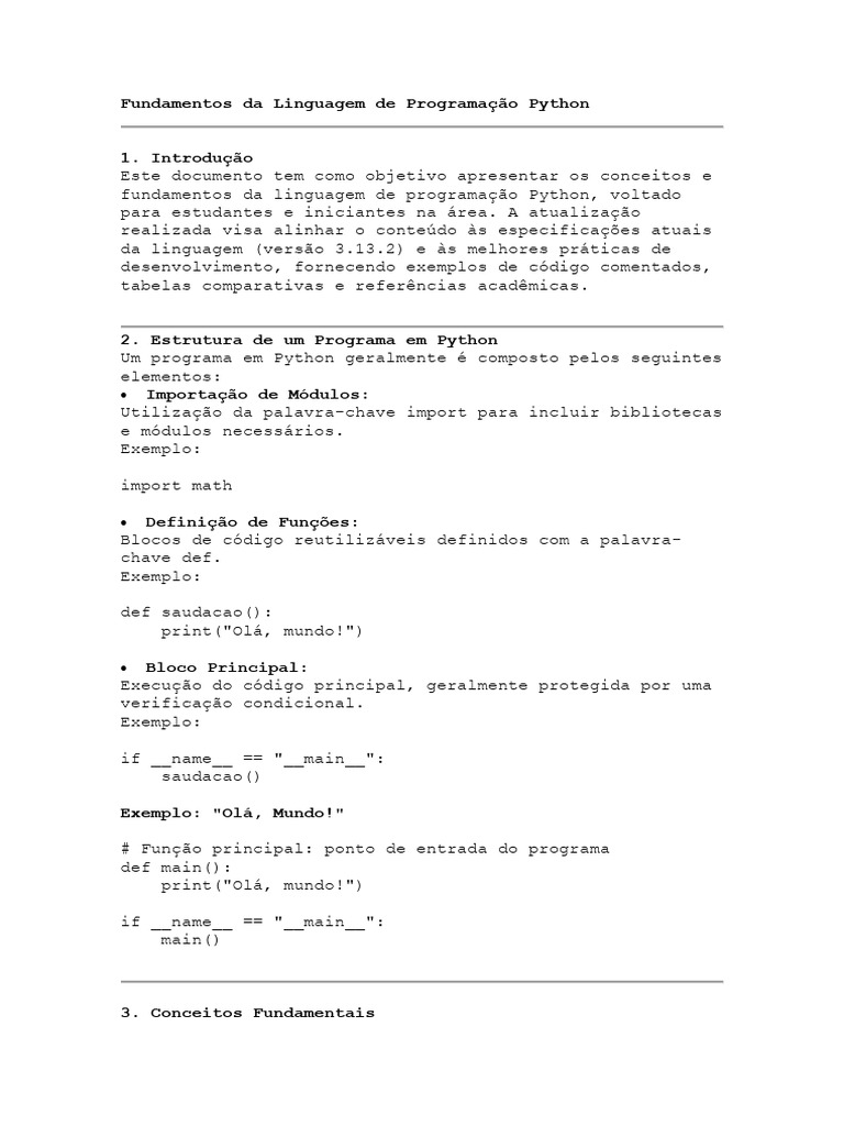 Aula 1 Fundadamentos Linguagem Python | PDF | Python (linguagem de ...