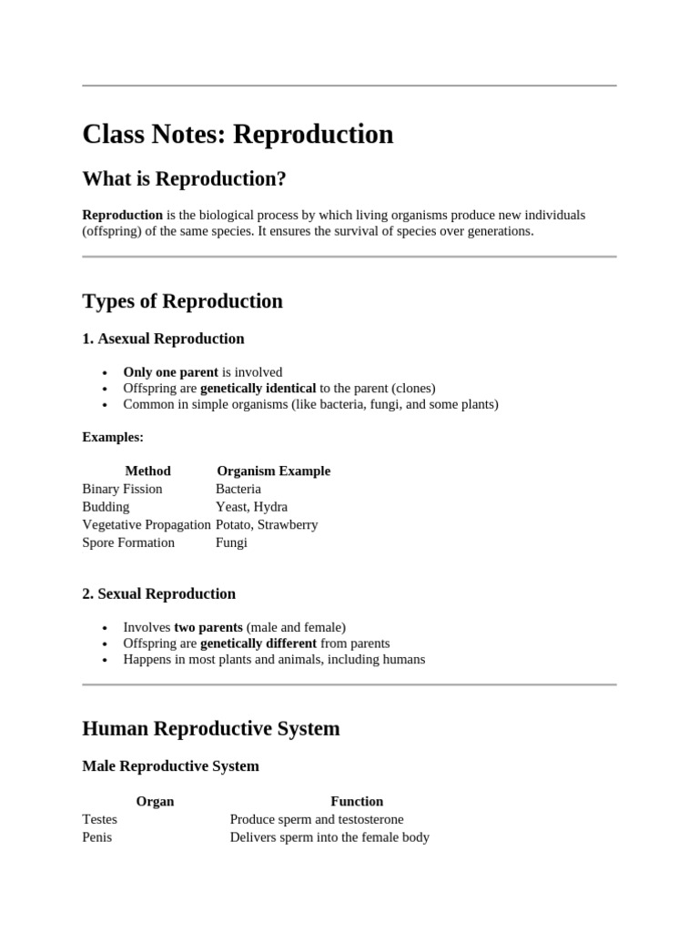 Overview of Reproduction Types and Processes | PDF | Sexual ...