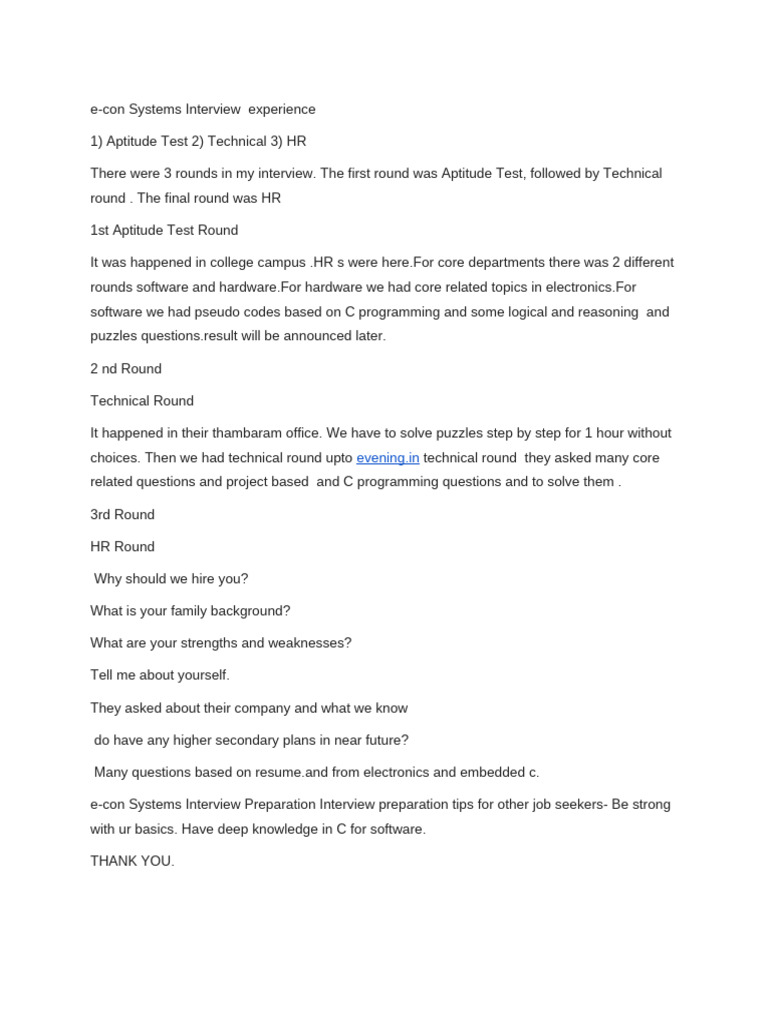 e-con Systems Interview Process Insights | PDF