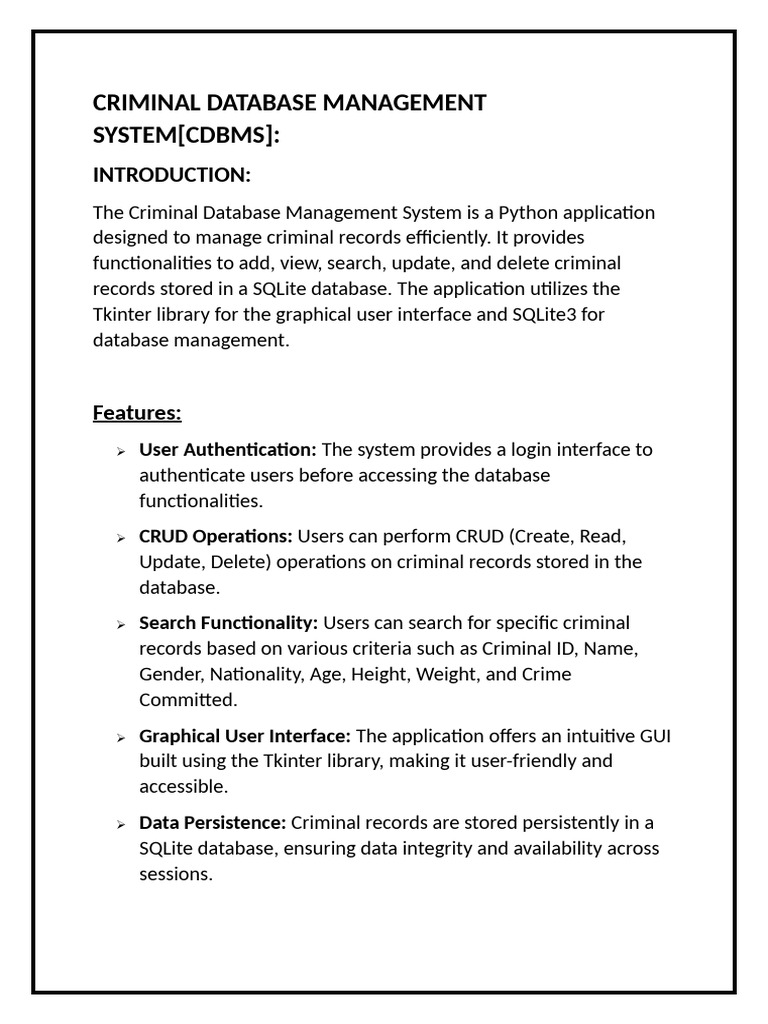 Criminal Database Management System | PDF