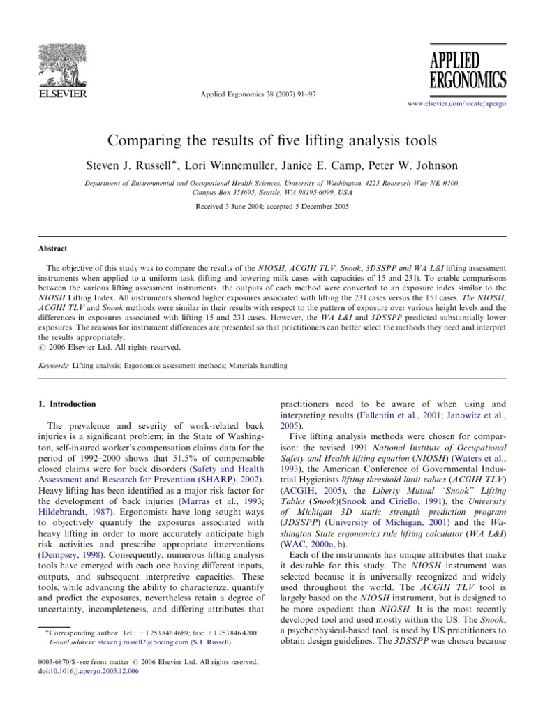2007 - Comparing The Results of Five Lifting Analysis Tools | PDF ...