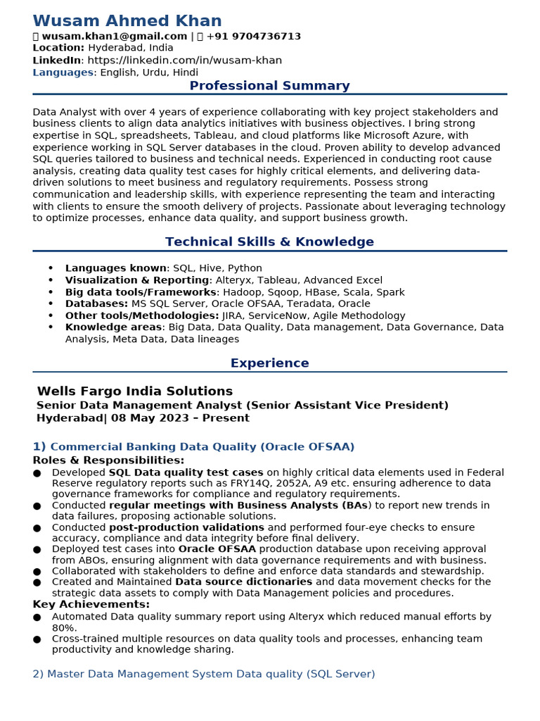 Senior Data Analyst with SQL Expertise | PDF | Data Quality | Microsoft ...