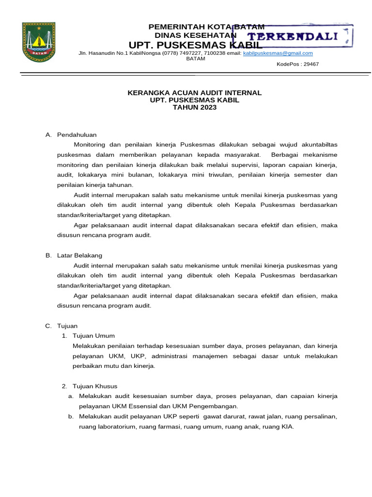 Audit Internal Puskesmas Kabil 2023 | PDF