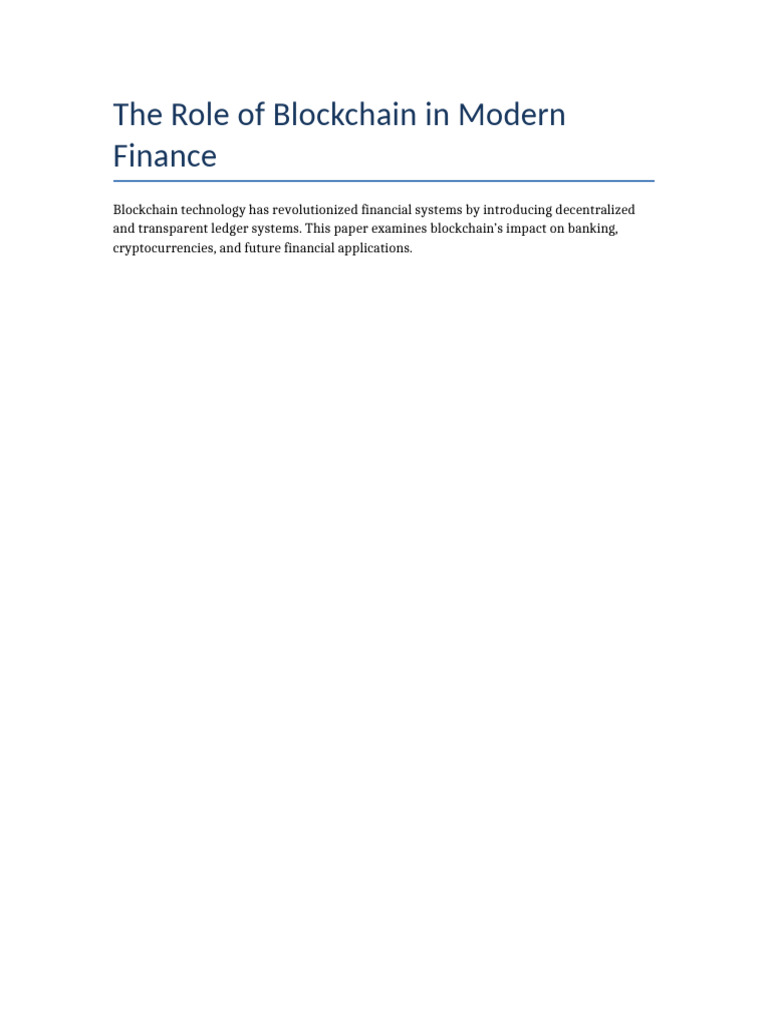 The Role of Blockchain in Modern Finance | PDF