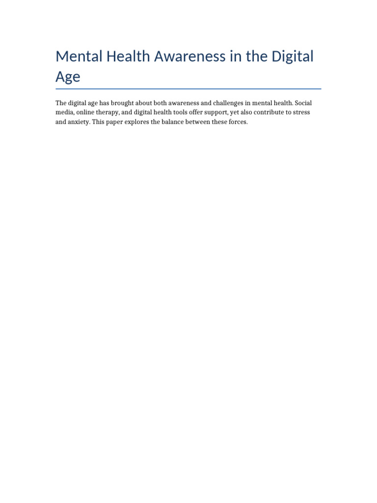 Mental Health Awareness in The Digital Age | PDF