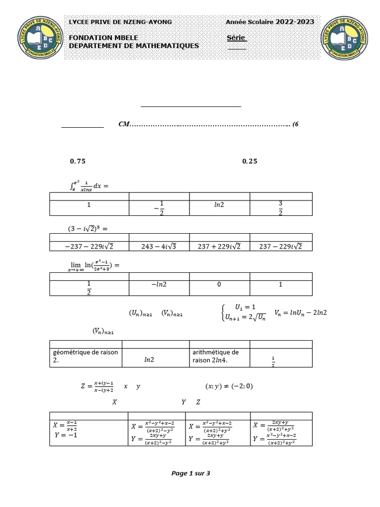 Baccalauréat blanc Maths Mars 2023 | PDF | Fonction (Mathématiques ...