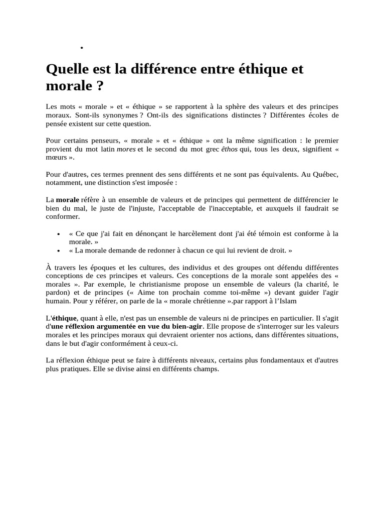 Différence entre éthique et morale PDF — free download