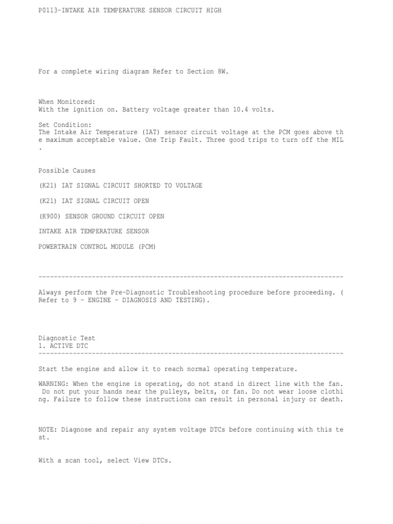 P0113Intake Air Temperature Sensor Circuit High PDF Ignition