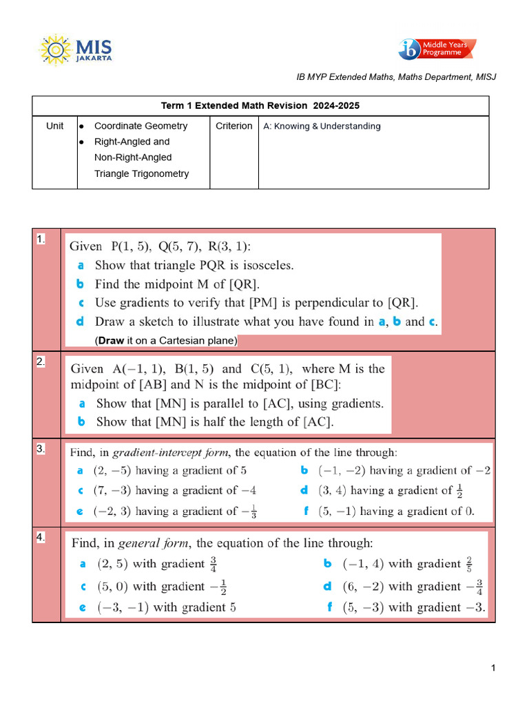 IB MYP Extended Maths Revision Guide | PDF | Perpendicular | Elementary ...