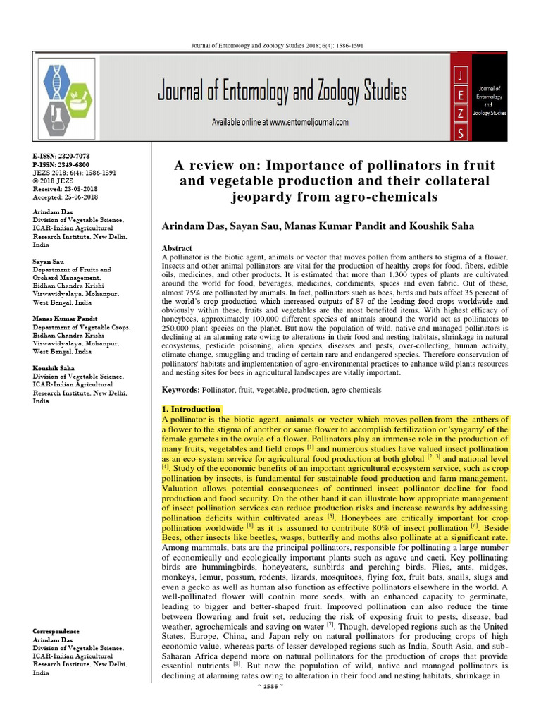 Pollinators' Role in Crop Production Risks | PDF | Pollination | Bees