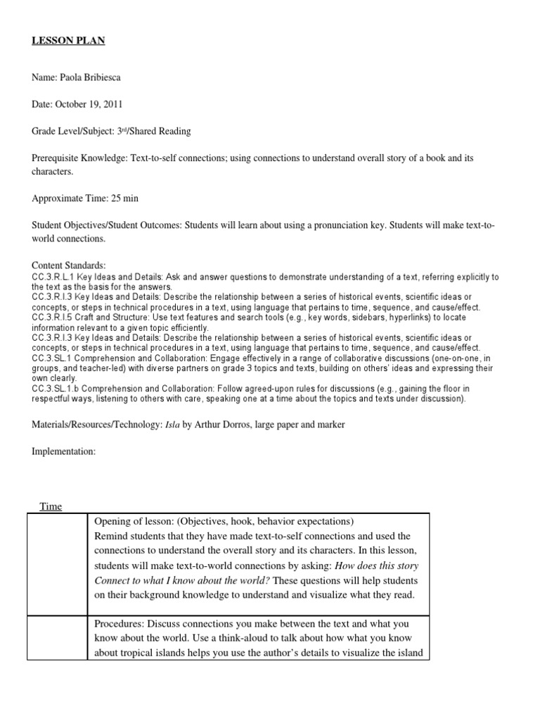 3rd Grade Shared Reading Lesson Plan | PDF | Reading Comprehension ...