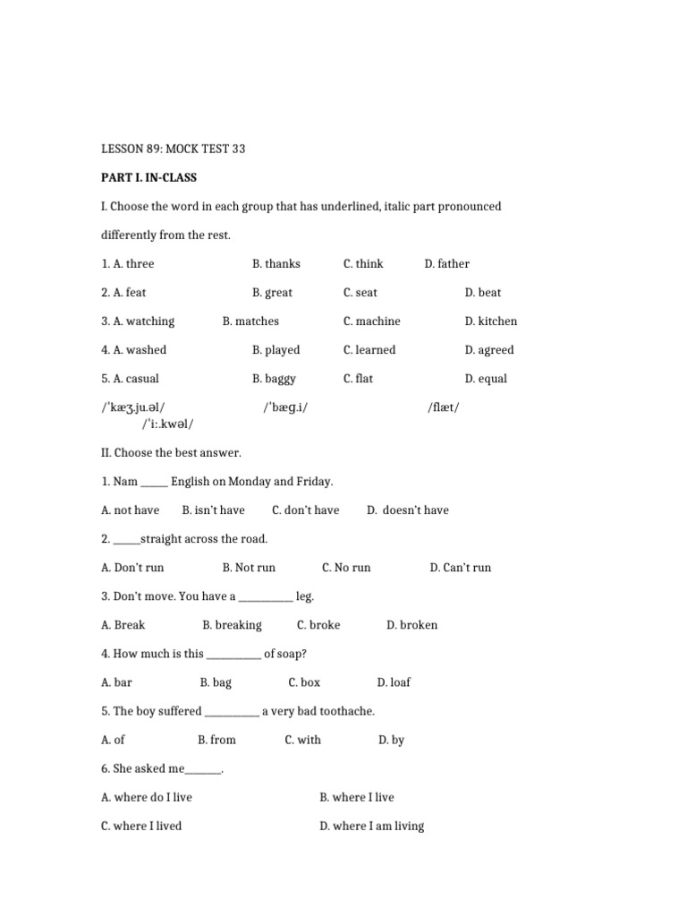 English Mock Test 33 & 35 Exercises | PDF | Fishery