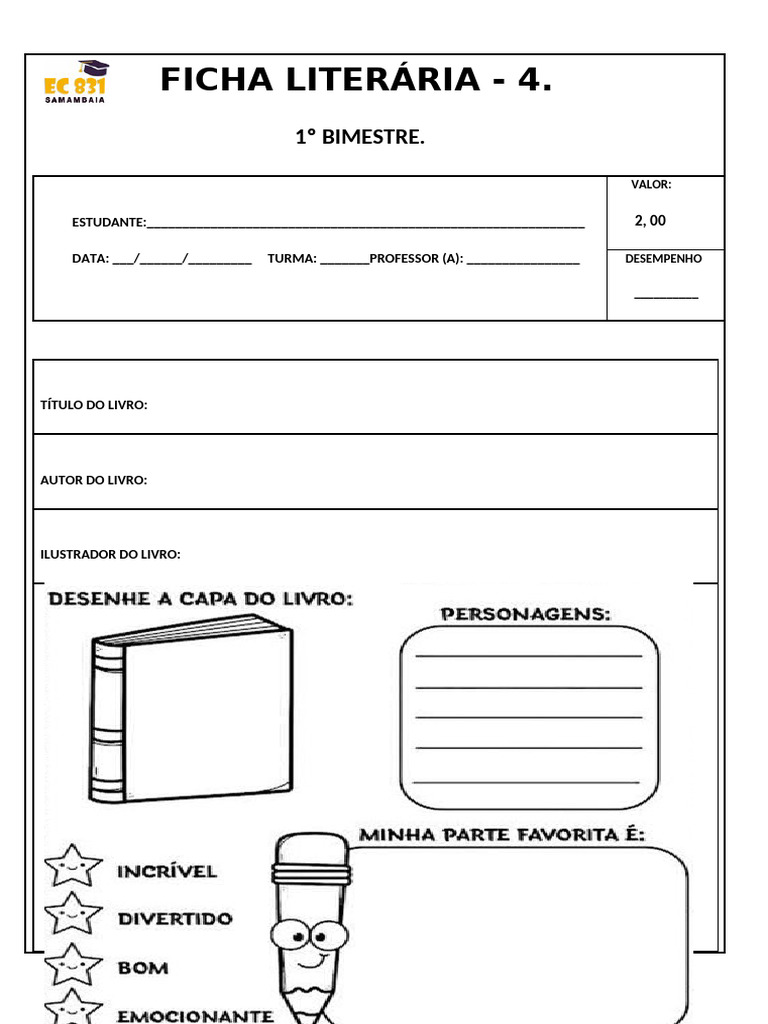 Ficha Literária - 1º Bimestre | PDF