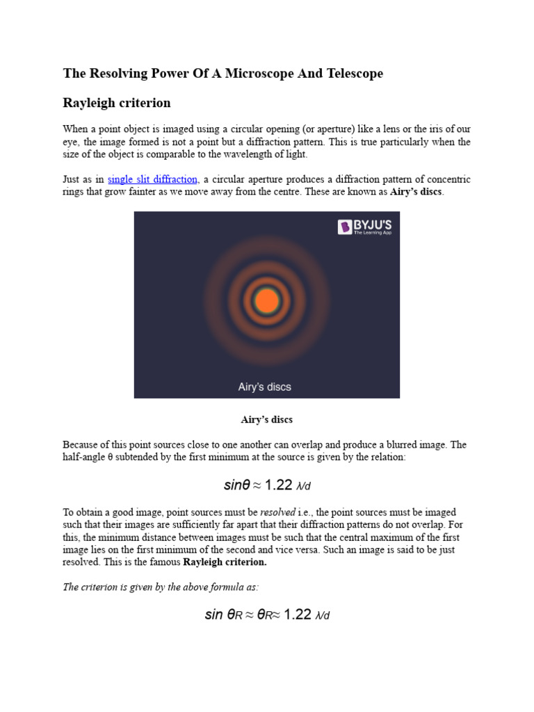 Resolving Power of Microscopes and Telescopes | PDF | Angular ...