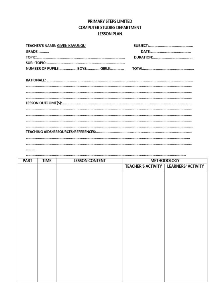 C.S Lesson Plan Template | PDF