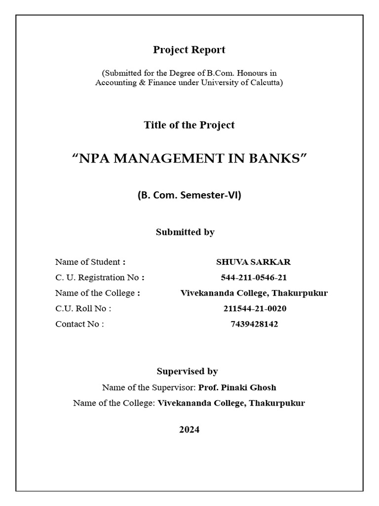 Npa Project Rectified - Removed | PDF | Banks | Risk Management