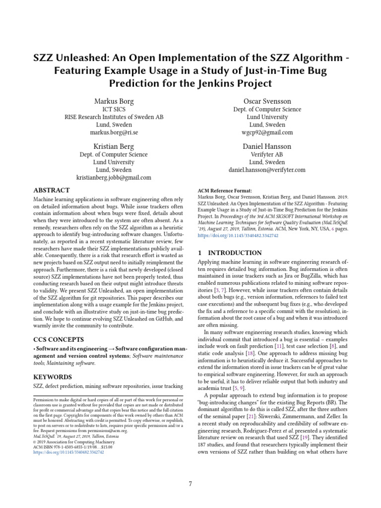 Open SZZ Implementation for Bug Prediction | PDF | Computing | Software ...
