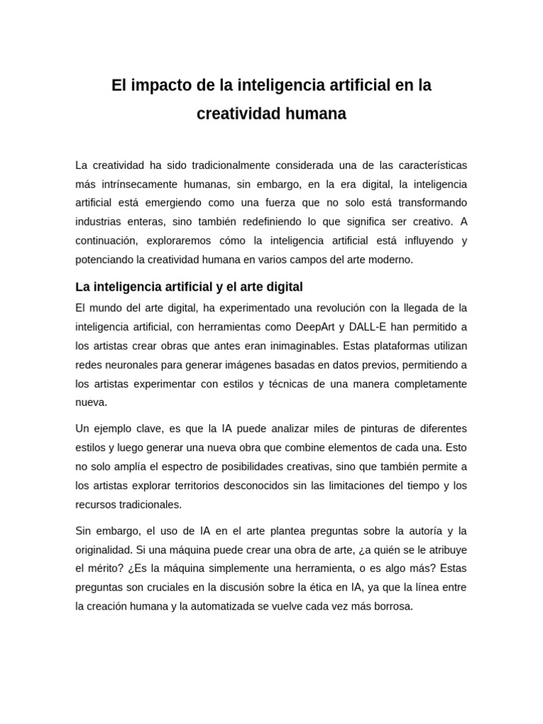 IA y su impacto en la creatividad humana | PDF | Inteligencia ...