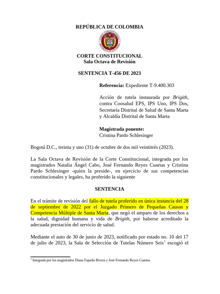 Sentencia T-456 de 2023 | PDF | Caso de ley | Justicia