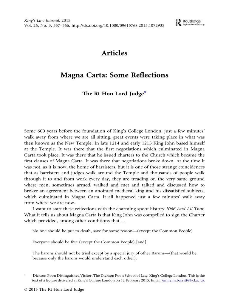 Reflections on Magna Carta's Legacy | PDF | Magna Carta | Law Of The Land