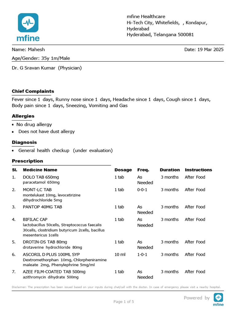 General Med Prescription | PDF | Health Care | Drugs