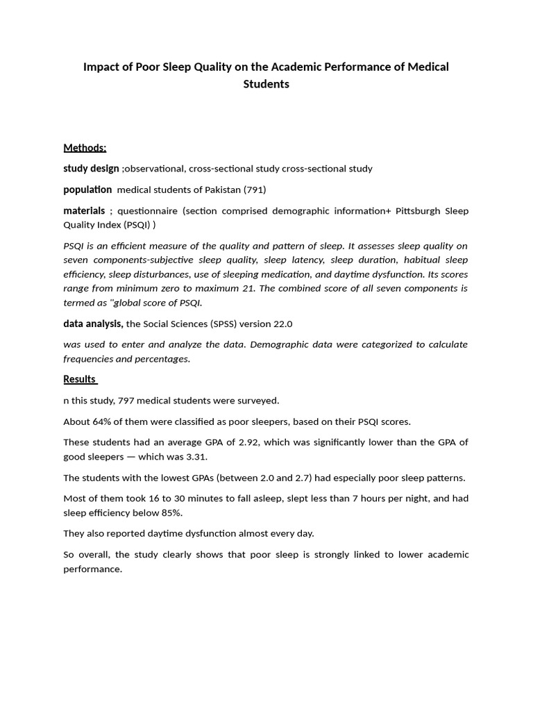 Impact of Poor Sleep Quality On The Academic Performance of Medical ...