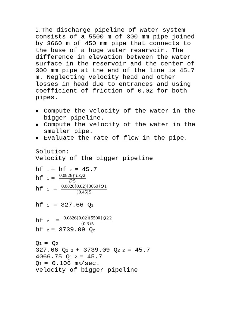 Water Flow Calculations and Pressure Analysis | PDF | Continuum ...
