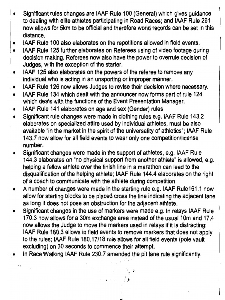 2018 2019 IAAF Competition Rule Changes - Summary | PDF