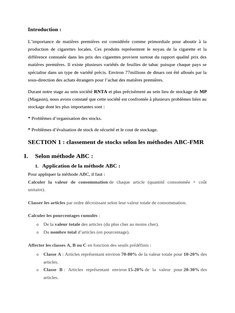 Gestion des Stocks de Tabac : Méthodes ABC-FMR | PDF | Stock | Cigarette