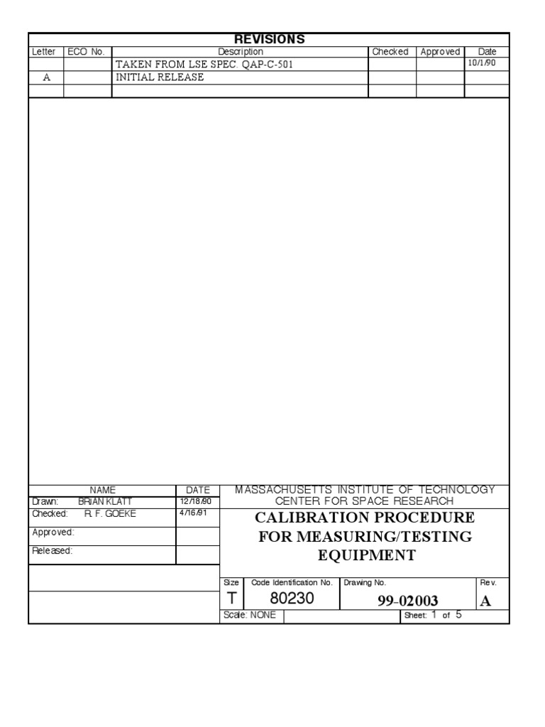 Calibration Procedure for Measuring and Testing Equipment Calibration