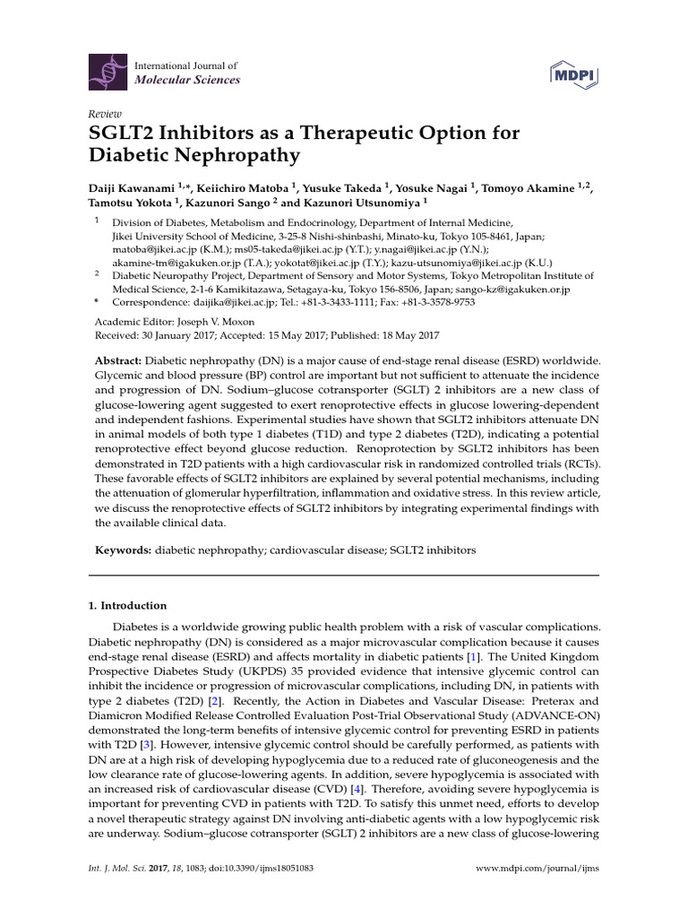 SGLT2 Inhibitors for Diabetic Nephropathy | PDF | Diabetes | Diabetes ...