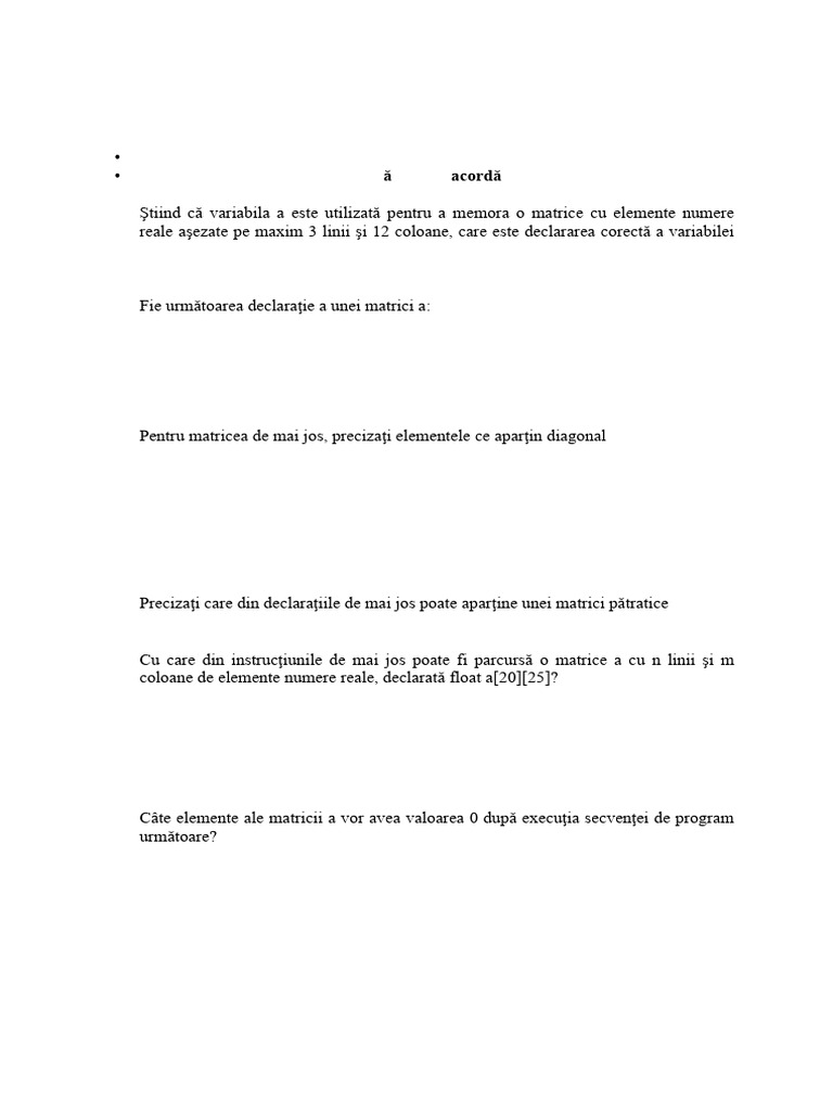 Test Sumativ Matrici Informatica Clasa A Xia | PDF