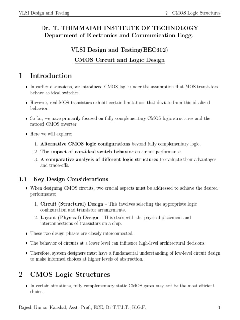 CMOS Logic Structures in VLSI Design | PDF | Cmos | Logic Gate