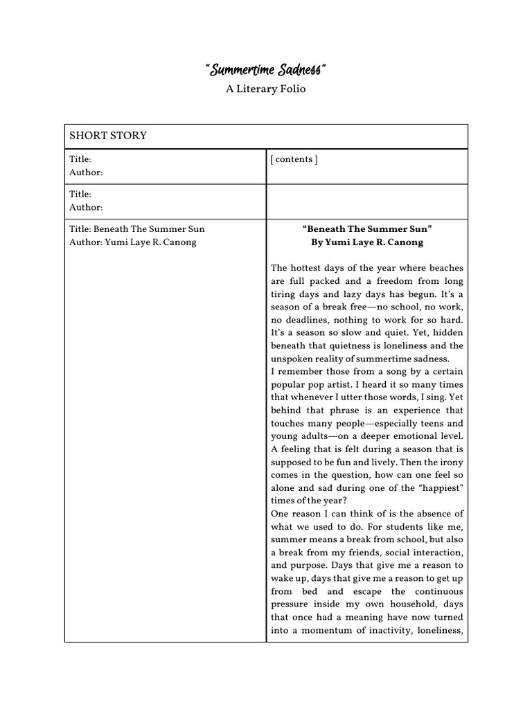 (Ed Eng 12) Literary Folio Contents | PDF | Mood (Psychology) | Mental ...