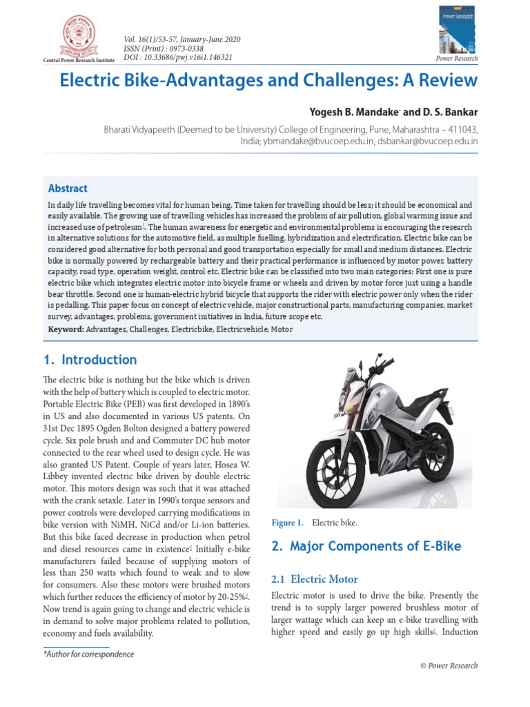 Electric Bike-Advantages and Challenges | PDF | Electric Motor | Gear