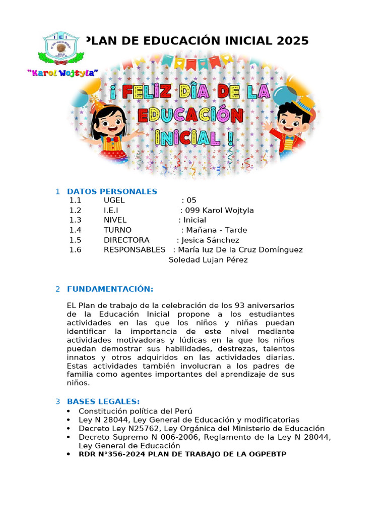 Plan de Educación Inicial 2025 | PDF | Educación de la primera infancia