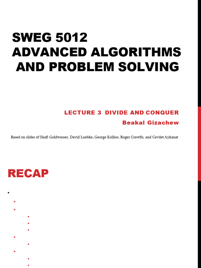 Lecture 3 Divide Conquer | PDF | Algorithms And Data Structures ...