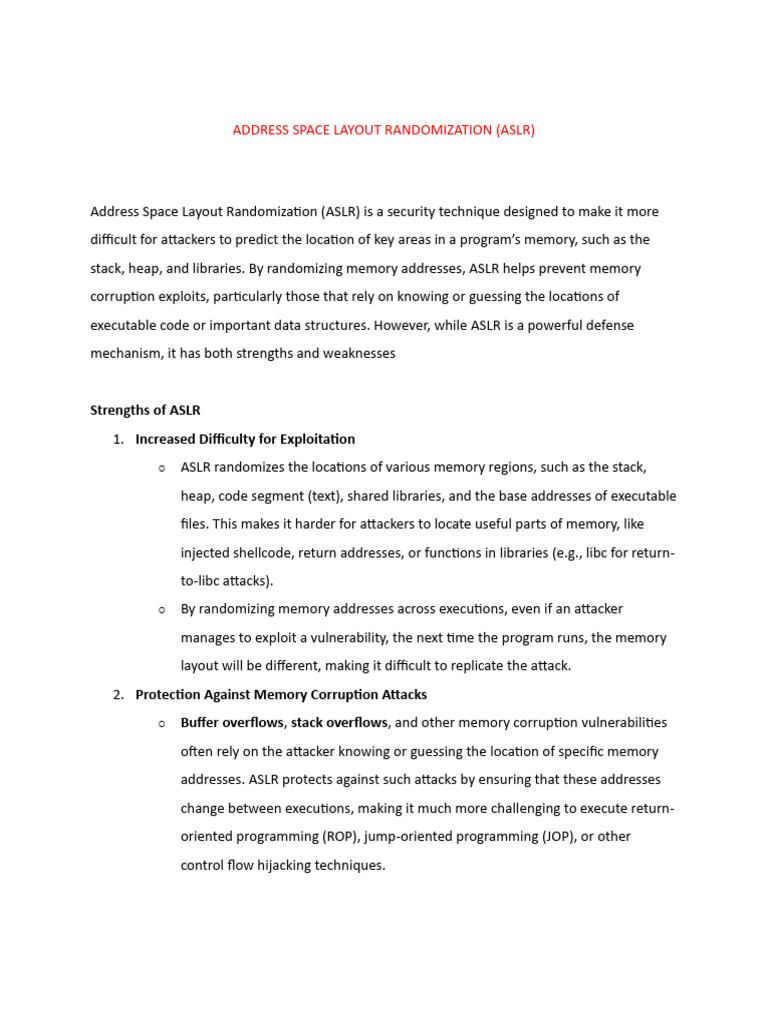 ASLR: Strengths and Weaknesses Explained | PDF | Computer Architecture ...